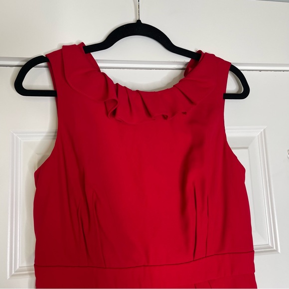 Carmen Marc Valvo Collection Red Ruffle Rosette Sheath Dress - Picture 6 of 11